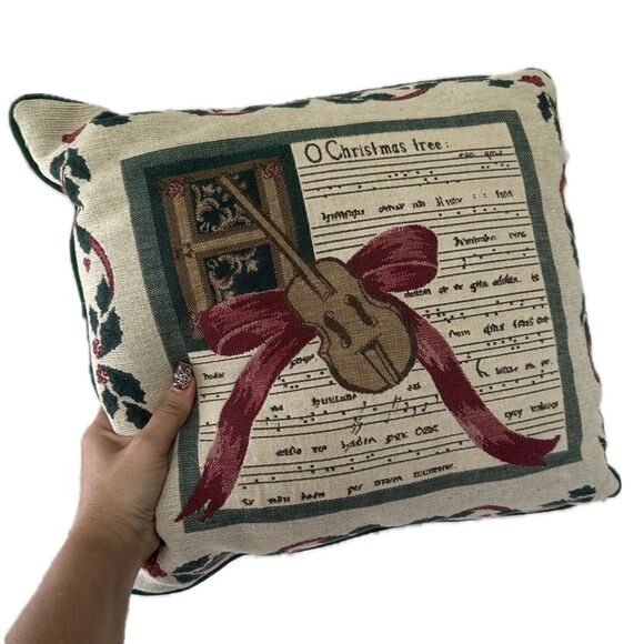 Vintage Riverdale O Christmas Tree Music Tapestry Decorative Accent Pillow - Picture 1 of 5